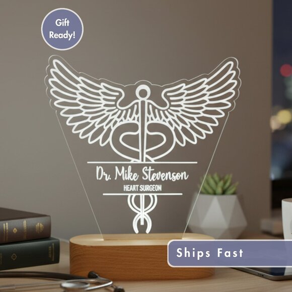 Nurse Personalized Night Light | Custom Caduceus Medical Gift for Healthcare - Picture 1 of 8